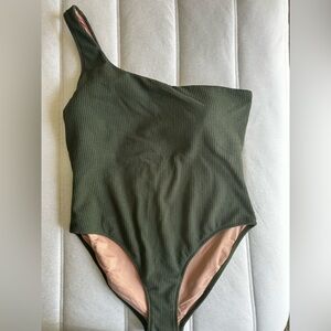 J.Crew Green Textured One Shoulder One-Piece Swimsuit
